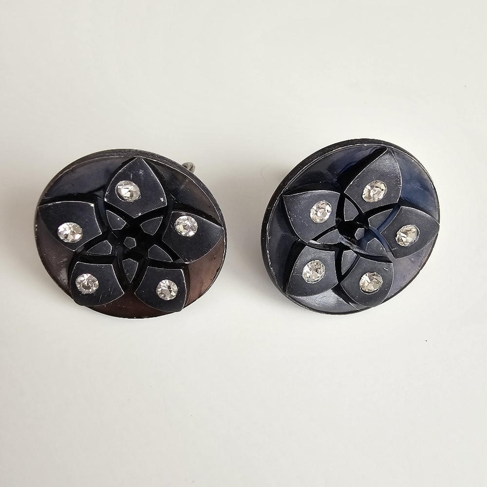 Vintage 1940s Carved Midnight Blue "Celestial" Screwback Earrings